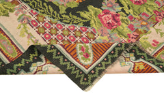 Moldovian Floral Siyah Çiçekli Pamuk Yün Keçi Tüyü El Dokuma Halısı 214x356 Agacan