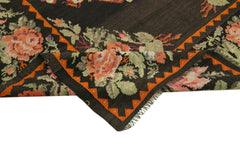 Moldovian Floral Siyah Çiçekli Pamuk Yün Keçi Tüyü El Dokuma Halısı 216x338 Agacan
