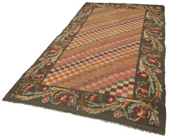 Moldovian Floral Kahverengi Çiçekli Pamuk Yün Keçi Tüyü El Dokuma Halısı 160x306 Agacan