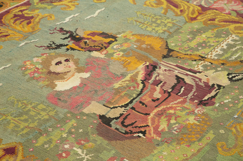 Moldovian Floral Siyah Çiçekli Pamuk Yün Keçi Tüyü El Dokuma Halısı 190x260 Agacan