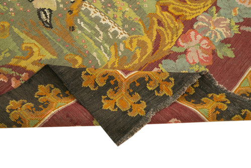 Moldovian Floral Siyah Çiçekli Pamuk Yün Keçi Tüyü El Dokuma Halısı 190x260 Agacan
