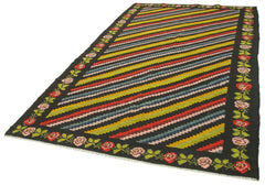 Moldovian Floral Siyah Çiçekli Pamuk Yün Keçi Tüyü El Dokuma Halısı 173x310 Agacan
