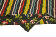 Moldovian Floral Siyah Çiçekli Pamuk Yün Keçi Tüyü El Dokuma Halısı 173x310 Agacan