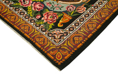 Moldovian Floral Siyah Çiçekli Pamuk Yün Keçi Tüyü El Dokuma Halısı 223x360 Agacan