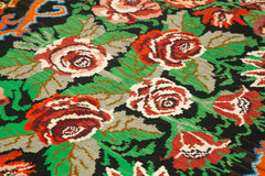 Moldovian Floral Siyah Çiçekli Pamuk Yün Keçi Tüyü El Dokuma Halısı 197x274 Agacan