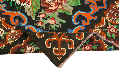 Moldovian Floral Siyah Çiçekli Pamuk Yün Keçi Tüyü El Dokuma Halısı 197x274 Agacan