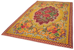 Moldovian Floral Sarı Çiçekli Pamuk Yün Keçi Tüyü El Dokuma Halısı 188x292 Agacan