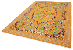 Moldovian Floral Sarı Çiçekli Pamuk Yün Keçi Tüyü El Dokuma Halısı 200x300 Agacan