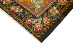 Moldovian Floral Siyah Çiçekli Pamuk Yün Keçi Tüyü El Dokuma Halısı 232x305 Agacan