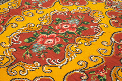 Moldovian Floral Sarı Çiçekli Pamuk Yün Keçi Tüyü El Dokuma Halısı 182x246 Agacan