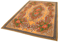 Moldovian Floral Kahverengi Çiçekli Pamuk Yün Keçi Tüyü El Dokuma Halısı 175x283 Agacan