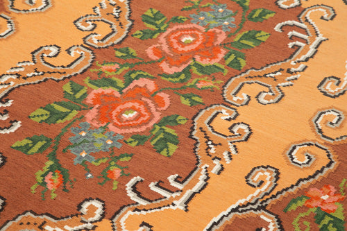 Moldovian Floral Kahverengi Çiçekli Pamuk Yün Keçi Tüyü El Dokuma Halısı 175x283 Agacan