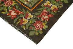 Moldovian Floral Siyah Çiçekli Pamuk Yün Keçi Tüyü El Dokuma Halısı 192x240 Agacan