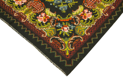 Moldovian Floral Siyah Çiçekli Pamuk Yün Keçi Tüyü El Dokuma Halısı 187x302 Agacan