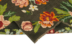 Moldovian Floral Siyah Çiçekli Pamuk Yün Keçi Tüyü El Dokuma Halısı 190x330 Agacan