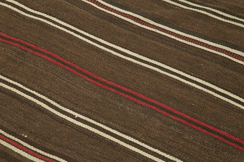 Anatolian Kilim Kahverengi Çizgili Pamuk Yün El Dokuma Halısı 106x196 Agacan