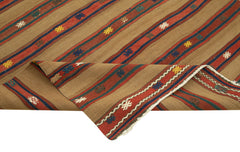 Anatolian Kilim Kahverengi Çizgili Pamuk Yün El Dokuma Halısı 158x258 Agacan