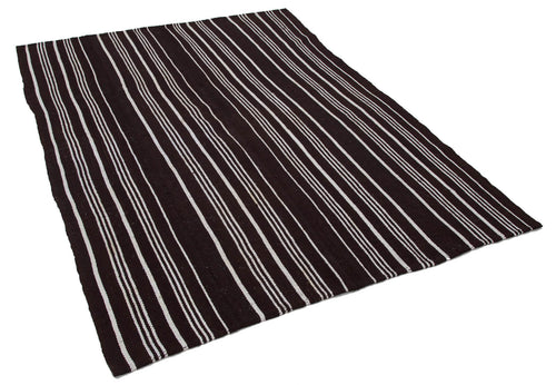Striped Kilim Siyah Çizgili Keçi Tüyü El Dokuma Halısı 172x230 Agacan