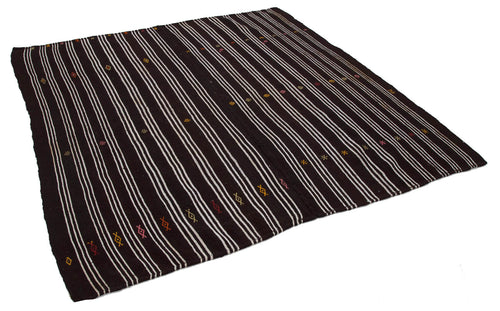 Striped Kilim Kahverengi Çizgili Keçi Tüyü El Dokuma Halısı 210x225 Agacan