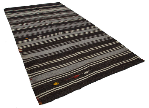 Striped Kilim Kahverengi Çizgili Keçi Tüyü El Dokuma Halısı 183x320 Agacan