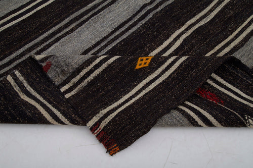 Striped Kilim Kahverengi Çizgili Keçi Tüyü El Dokuma Halısı 183x320 Agacan