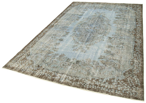 Overdyed Vintage Mavi Eskitme Pamuk Yün El Dokuma Halısı 192x302 Agacan