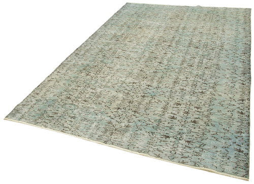 Overdyed Vintage Mavi Eskitme Pamuk Yün El Dokuma Halısı 177x266 Agacan