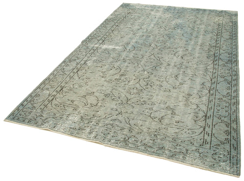 Overdyed Vintage Mavi Eskitme Pamuk Yün El Dokuma Halısı 173x273 Agacan