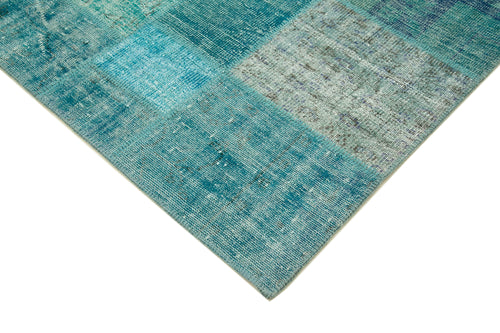 Kırk Yama Turkuaz Patchwork Pamuk Yün El Dokuma Halısı 204x303 Agacan