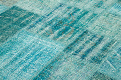 Kırk Yama Turkuaz Patchwork Pamuk Yün El Dokuma Halısı 204x303 Agacan