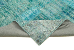 Kırk Yama Turkuaz Patchwork Pamuk Yün El Dokuma Halısı 204x303 Agacan