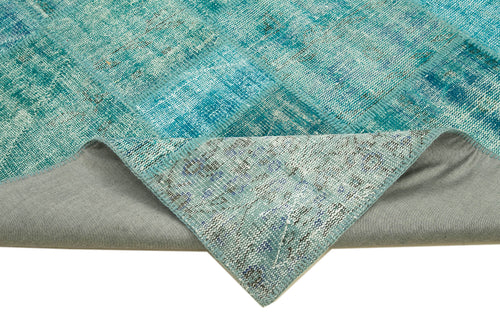 Kırk Yama Turkuaz Patchwork Pamuk Yün El Dokuma Halısı 204x303 Agacan
