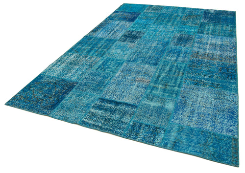 Kırk Yama Mavi Patchwork Pamuk Yün El Dokuma Halısı 200x298 Agacan