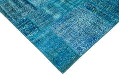 Kırk Yama Mavi Patchwork Pamuk Yün El Dokuma Halısı 200x298 Agacan