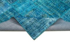 Kırk Yama Mavi Patchwork Pamuk Yün El Dokuma Halısı 200x298 Agacan