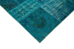 Kırk Yama Mavi Patchwork Pamuk Yün El Dokuma Halısı 200x298 Agacan