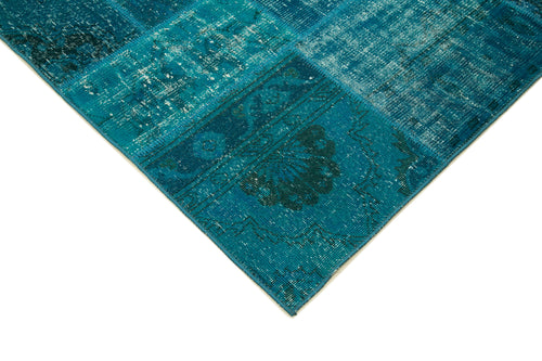 Kırk Yama Mavi Patchwork Pamuk Yün El Dokuma Halısı 200x298 Agacan