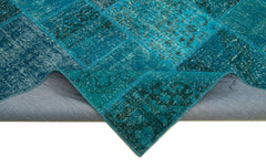 Kırk Yama Mavi Patchwork Pamuk Yün El Dokuma Halısı 200x298 Agacan