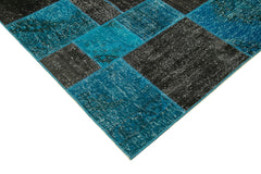Kırk Yama Siyah Patchwork Pamuk Yün El Dokuma Halısı 200x297 Agacan