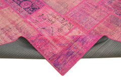 Kırk Yama Pembe Patchwork Pamuk Yün El Dokuma Halısı 202x298 Agacan