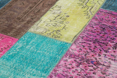 Kırk Yama Pembe Patchwork Pamuk Yün El Dokuma Halısı 206x278 Agacan