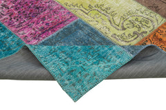 Kırk Yama Pembe Patchwork Pamuk Yün El Dokuma Halısı 206x278 Agacan