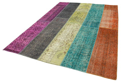 Kırk Yama Pembe Patchwork Pamuk Yün El Dokuma Halısı 205x290 Agacan