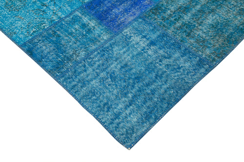 Kırk Yama Mavi Patchwork Pamuk Yün El Dokuma Halısı 205x305 Agacan