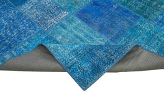 Kırk Yama Mavi Patchwork Pamuk Yün El Dokuma Halısı 205x305 Agacan
