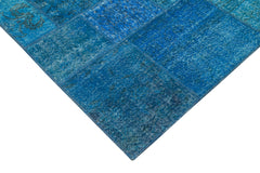 Kırk Yama Mavi Patchwork Pamuk Yün El Dokuma Halısı 206x298 Agacan