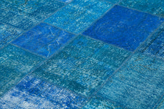 Kırk Yama Mavi Patchwork Pamuk Yün El Dokuma Halısı 206x298 Agacan