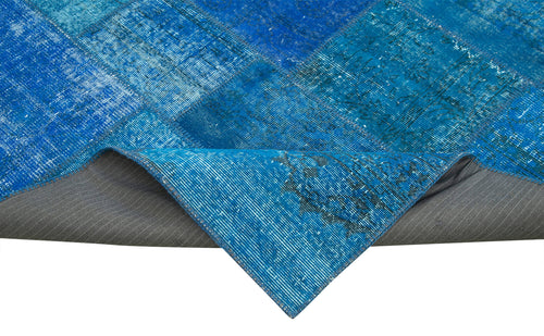 Kırk Yama Mavi Patchwork Pamuk Yün El Dokuma Halısı 206x298 Agacan