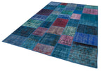 Kırk Yama Mavi Patchwork Pamuk Yün El Dokuma Halısı 202x300 Agacan