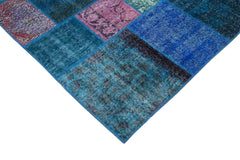Kırk Yama Mavi Patchwork Pamuk Yün El Dokuma Halısı 202x300 Agacan
